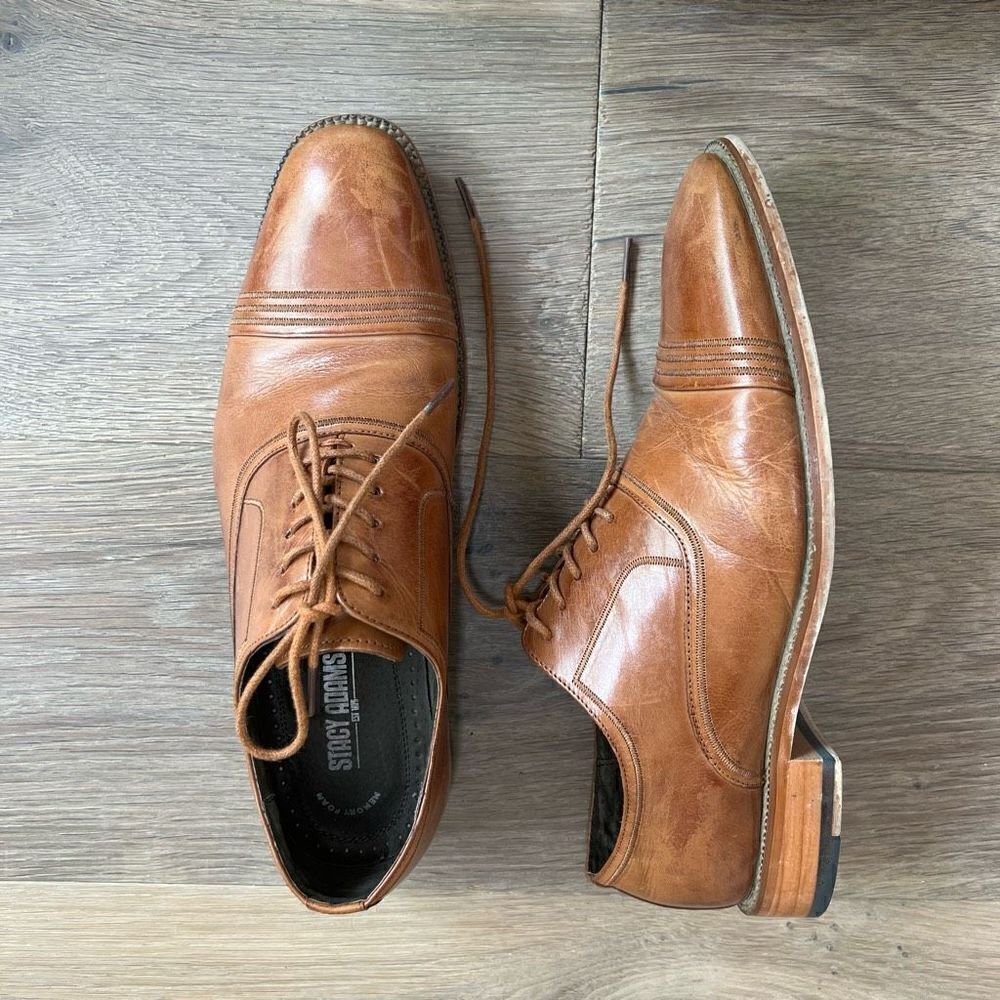 Stacy Adams Men’s Tan Lace Up Bingham Oxford Dress Shoes Size 7
